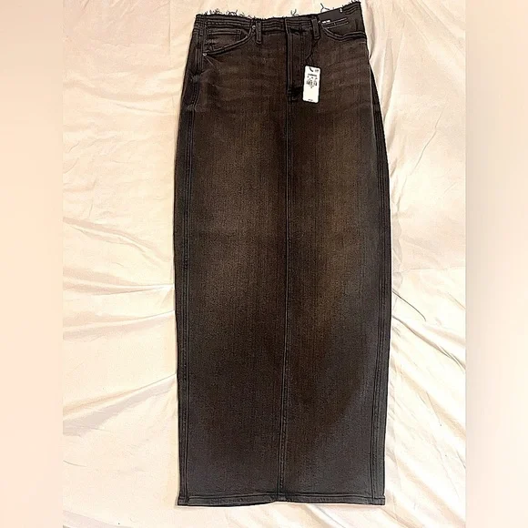 Raw hem waist - high Waisted Black Denim Maxi Skirt with Back Slit - Size 2 NWT​ - Picture 5 of 15